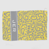 Serviette De Golf Golfeur | Motif Abstrait monogramme gris jaune (Horizontal)
