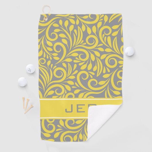 Serviette De Golf Golfeur | Motif Abstrait monogramme gris jaune (En situation)