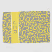 Serviette De Golf Golfeur | Motif Abstrait monogramme gris jaune (Horizontal)