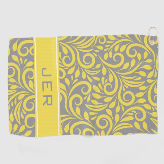 Serviette De Golf Golfeur | Motif Abstrait monogramme gris jaune (Horizontal)