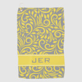 Serviette De Golf Golfeur | Motif Abstrait monogramme gris jaune (Devant)