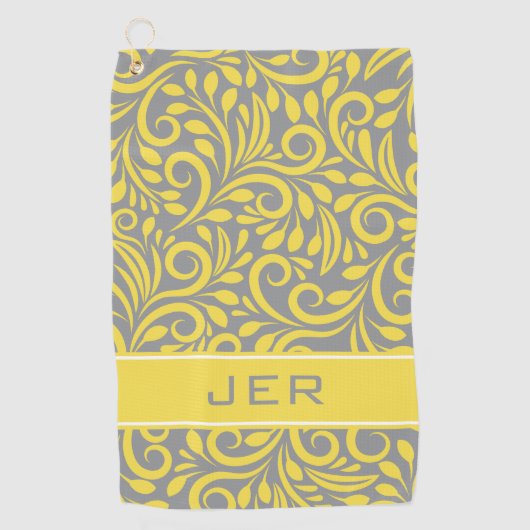 Serviette De Golf Golfeur | Motif Abstrait monogramme gris jaune (Devant)