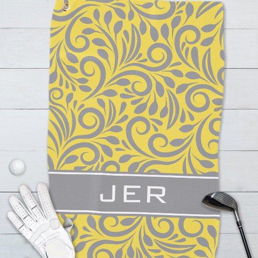 Serviette De Golf Golfeur | Motif Abstrait monogramme gris jaune