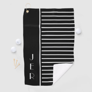 Serviette De Golf Golfeur Noir & Blanc Monogrammé Moderne Sport