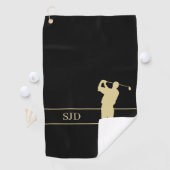 Serviette De Golf Golfeur Or Monogramme sur Fond Noir (En situation)