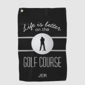 Serviette De Golf Golfeur Pro Citation Monogrammé Noir Blanc Moderne (Devant)