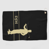 Serviette De Golf Golfeur Silhouette de Monogramme Gold (Horizontal)