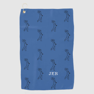 Serviette De Golf Golfeur Silhouette Monogramme Personnalisé Bleu Ro
