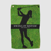 Serviette De Golf Golfeuse Dame Monogramme Silhouette Vert de Golf (Devant)