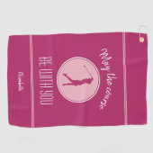 Serviette De Golf Golfeuse de terrain de golf Monogramme Pro Rose Bl (Horizontal)