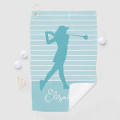 Serviette De Golf Golfeuse silhouette monogramme nom sarcelle (En situation)