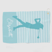Serviette De Golf Golfeuse silhouette monogramme nom sarcelle (Horizontal)