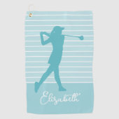 Serviette De Golf Golfeuse silhouette monogramme nom sarcelle (Devant)