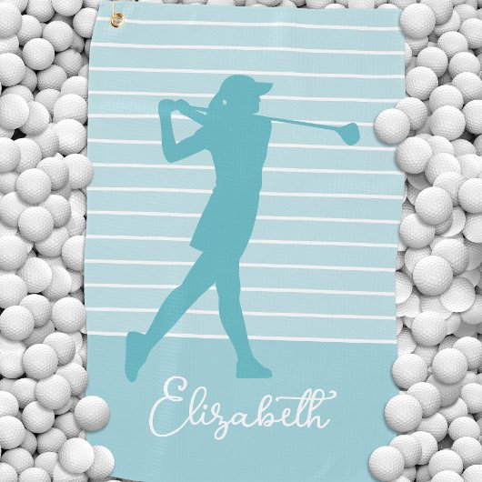 Serviette De Golf Golfeuse silhouette monogramme nom sarcelle