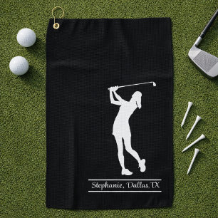 Serviette De Golf Golfeuse Silhouette Nom Ville Monogramme