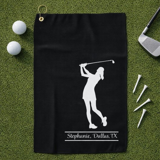 Serviette De Golf Golfeuse Silhouette Nom Ville Monogramme