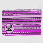 Serviette De Golf Golfing Purple Stripes Personnalisé Monogramme (Horizontal)