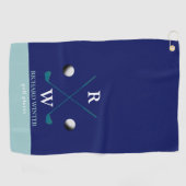 Serviette De Golf Golfplayer Nom, clubs et balles style BLUE (Horizontal)