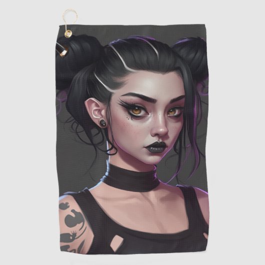 Serviette De Golf Goth fille mignonne avec des armes et des tatouage (Devant)
