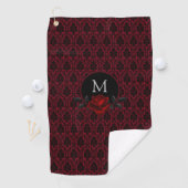 Serviette De Golf Gothic Red Damask Rose Monogram (En situation)