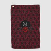 Serviette De Golf Gothic Red Damask Rose Monogram (Devant)