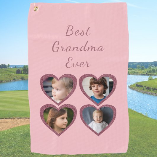 Serviette De Golf Grand-mère Coeurs roses 4 Petits-enfants Photo Col