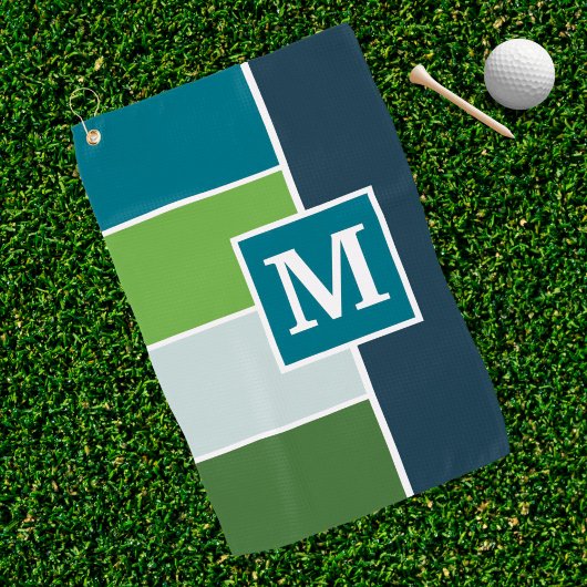 Serviette De Golf Grandes bandes en bleu et vert avec Monogrammes
