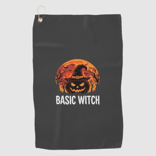 Serviette De Golf Graphique de lune de citrouille de sorcière de bas (Devant)