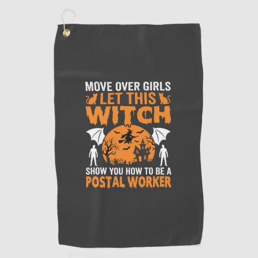 Serviette De Golf Graphisme de chat de sorcière de travailleur posta (Devant)
