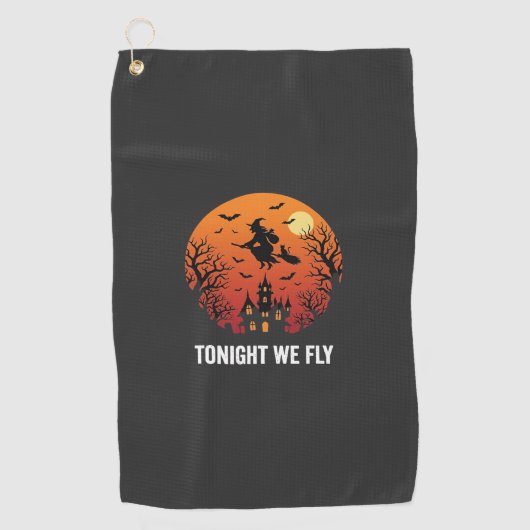 Serviette De Golf Graphisme de sorcière d'Halloween volant la nuit_1 (Devant)