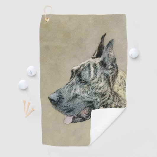 Serviette De Golf Great dane (Brindle) peignant - art original de (En situation)