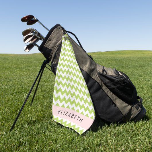 Serviette De Golf Green Zigzag, Green Chevron, Votre Nom (Vert)