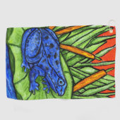 Serviette De Golf Grenouille Bleue Vibrante Spots Noirs Lily Lad Ree (Horizontal)