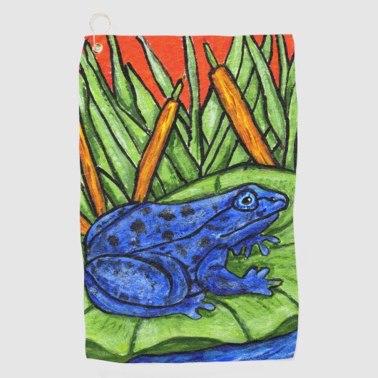Serviette De Golf Grenouille Bleue Vibrante Spots Noirs Lily Lad Ree (Devant)