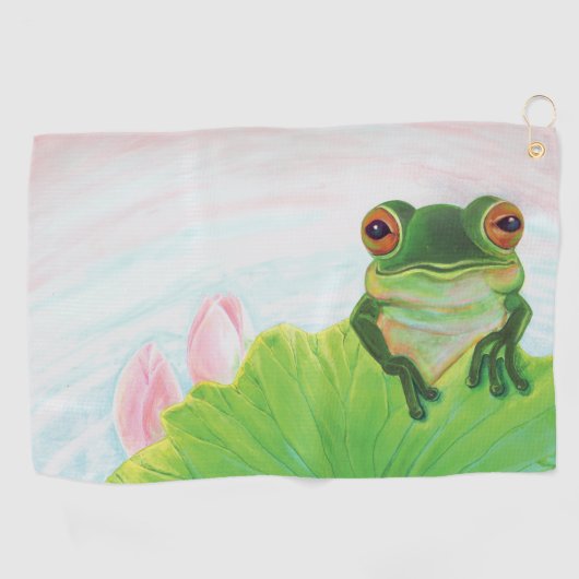 Serviette De Golf Grenouille verte Se détendre dans l'étang (Horizontal)
