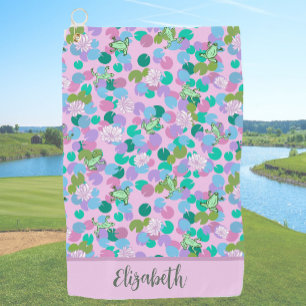 Serviette De Golf Grenouilles rose et verte nom personnalisé dames