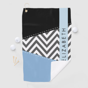 Serviette De Golf Grey Zigzag, Grey Chevron, Bleu, Votre Nom