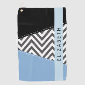 Serviette De Golf Grey Zigzag, Grey Chevron, Bleu, Votre Nom (Devant)