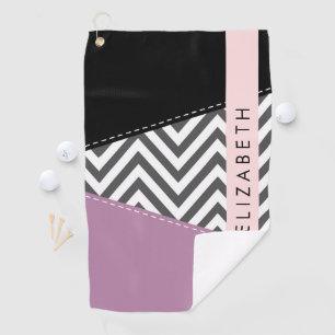 Serviette De Golf Grey Zigzag, Grey Chevron, Purple, Votre Nom