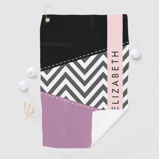 Serviette De Golf Grey Zigzag, Grey Chevron, Purple, Votre Nom (En situation)