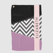 Serviette De Golf Grey Zigzag, Grey Chevron, Purple, Votre Nom (Devant)