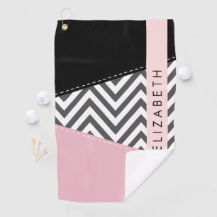 Serviette De Golf Grey Zigzag, Grey Chevron, Rose, Votre Nom