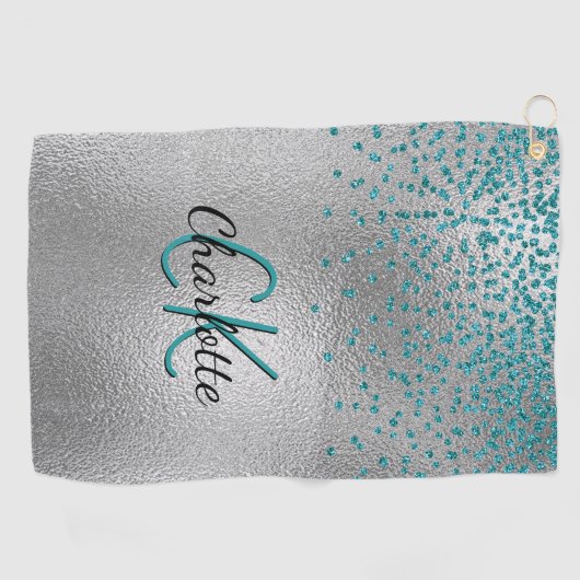 Serviette De Golf Grille de teint argent personnalisé monogramme ver (Horizontal)
