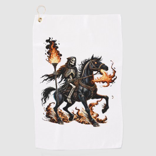 Serviette De Golf Grim Reaper Skeleton équitation Horse Flames (Devant)