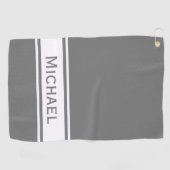 Serviette De Golf Gris Blanc Gris Bande Moderne Nom Monogramme (Horizontal)