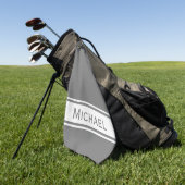 Serviette De Golf Gris Blanc Gris Bande Moderne Nom Monogramme (Vert)