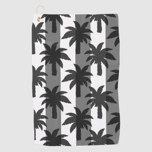 Serviette De Golf Gris Blanc Tropical Palmiers Stripes Design (Devant)