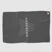 Serviette De Golf Gris foncé Rétro Moderne Monogramme Nom (Horizontal)