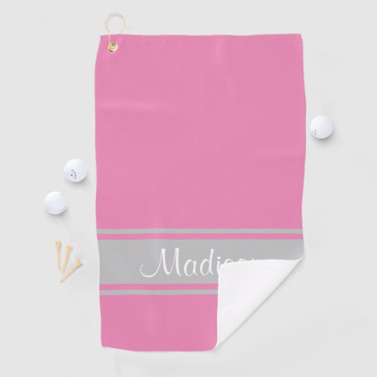 Serviette De Golf Gris rose uni Nom du script (En situation)