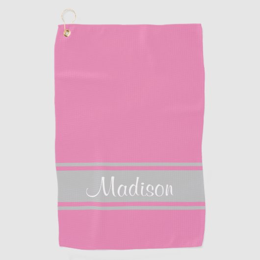 Serviette De Golf Gris rose uni Nom du script (Devant)